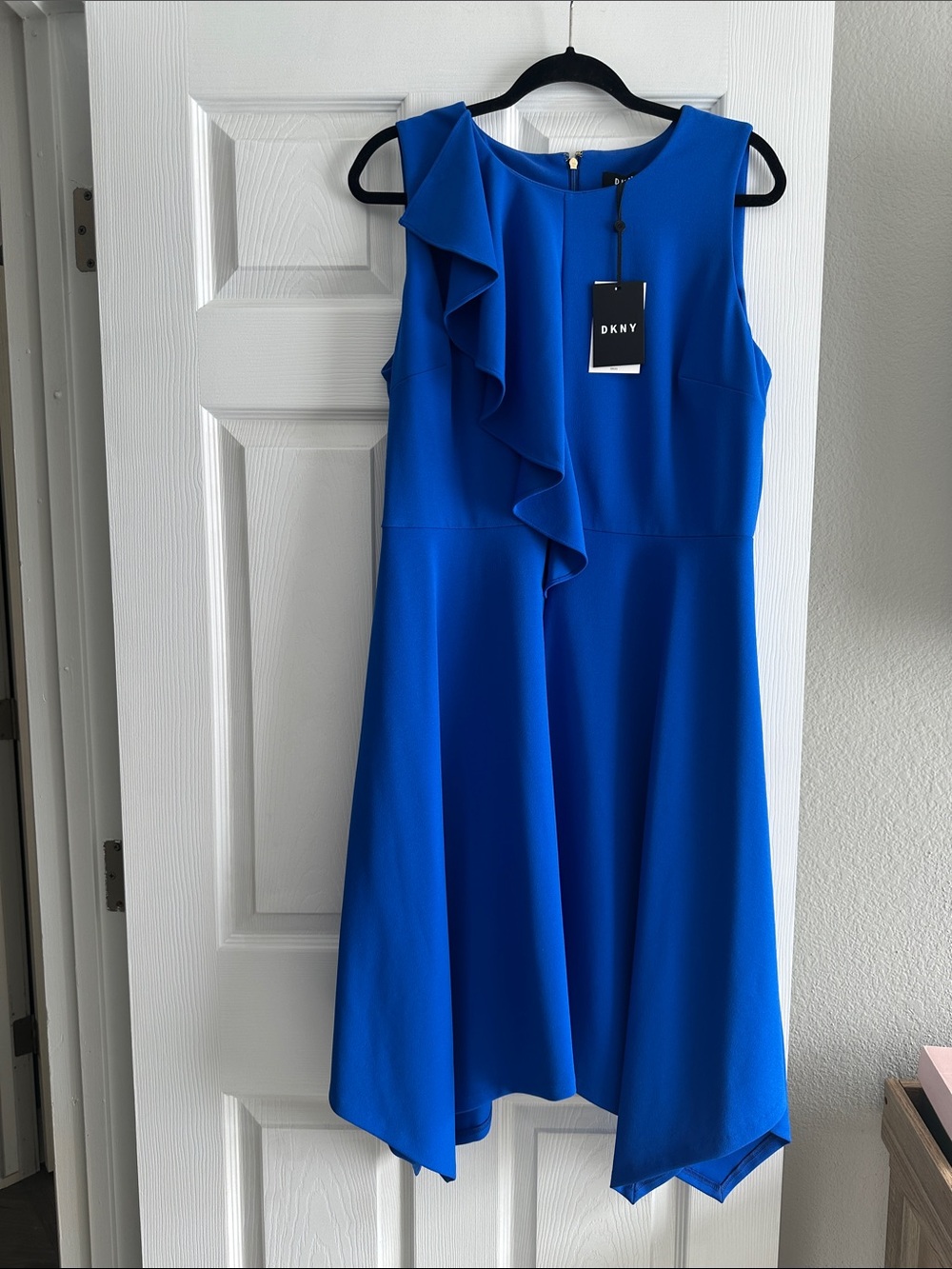 DKNY Cobalt Blue Asymmetrical Ruffle Dress